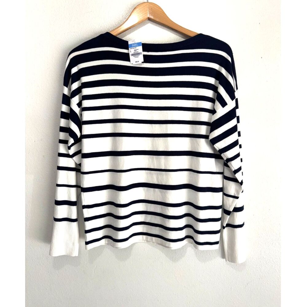 J. Mclaughlin marin sweater coastal classic blue stripe cotton blend women L New